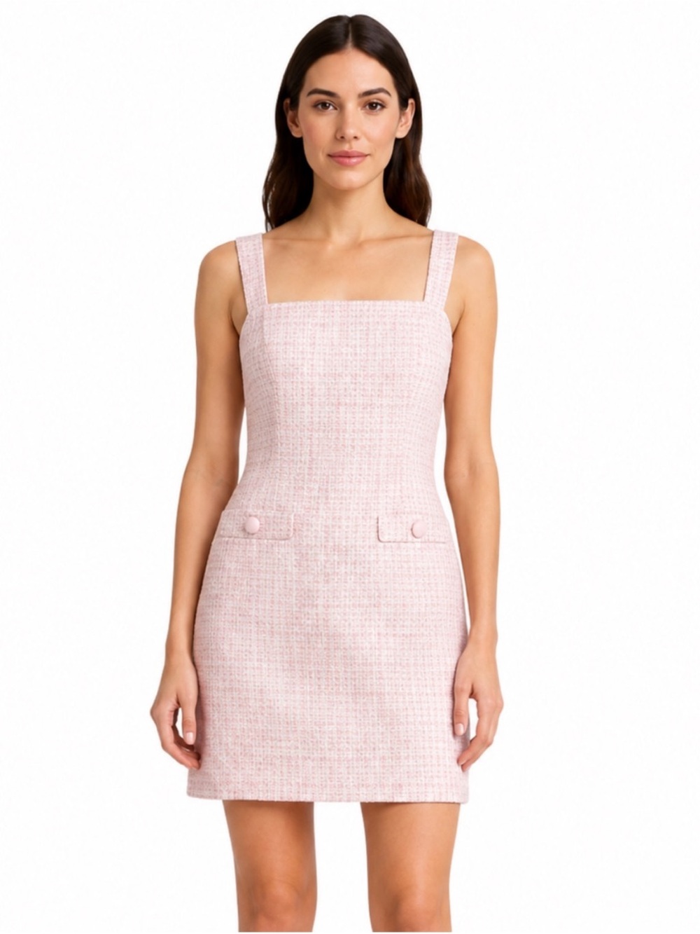 Elie Tahari Pink Tweed Square-Neck Mini Dress and blazer